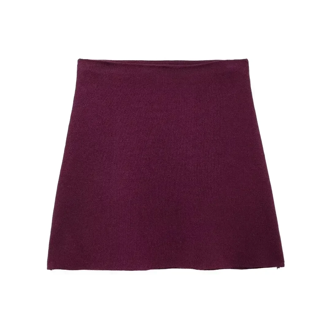 Tangada 2024 New Chic Women Elegant Knitted Skirt Strethy Waist Female Mini Skirts BE0251