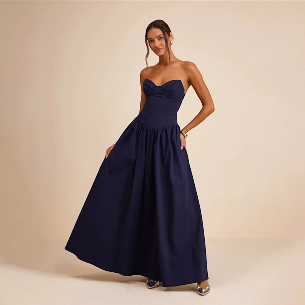 

2026 Women's Formal Evening Gowns Strapless Sleeveless A-Line Pleated Evening Dresses Elegant Formal Party Gown Vestidos De Gala
