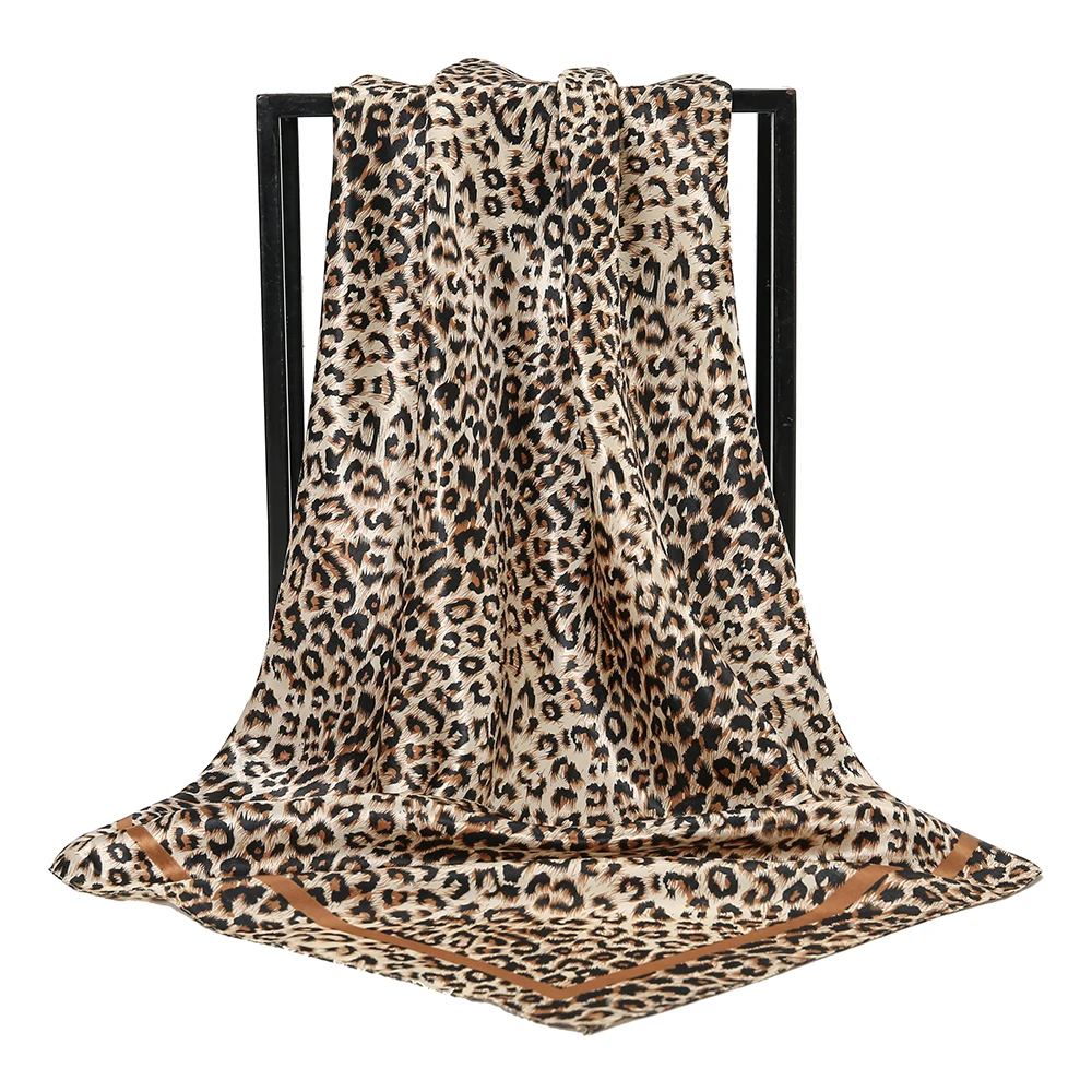 Newest Leopard Print Silk Satin Hijab Square Scarf Women Thin Headband Bandana Casual Tudung Headscarf