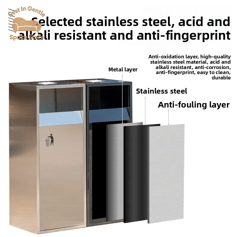 Stainless steel trash cans for outdoor public places, commercial hotel lobby, office building