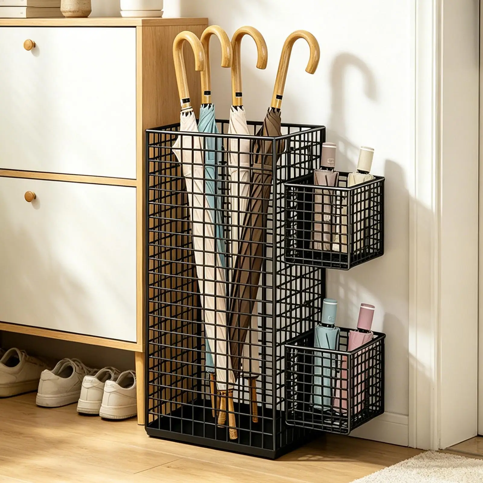 Umbrella Holder Metal Free Standing Space Saving Bucket Indoor Umbrella Basket Stand Rack for Home Dorm Office Apartment Hotel