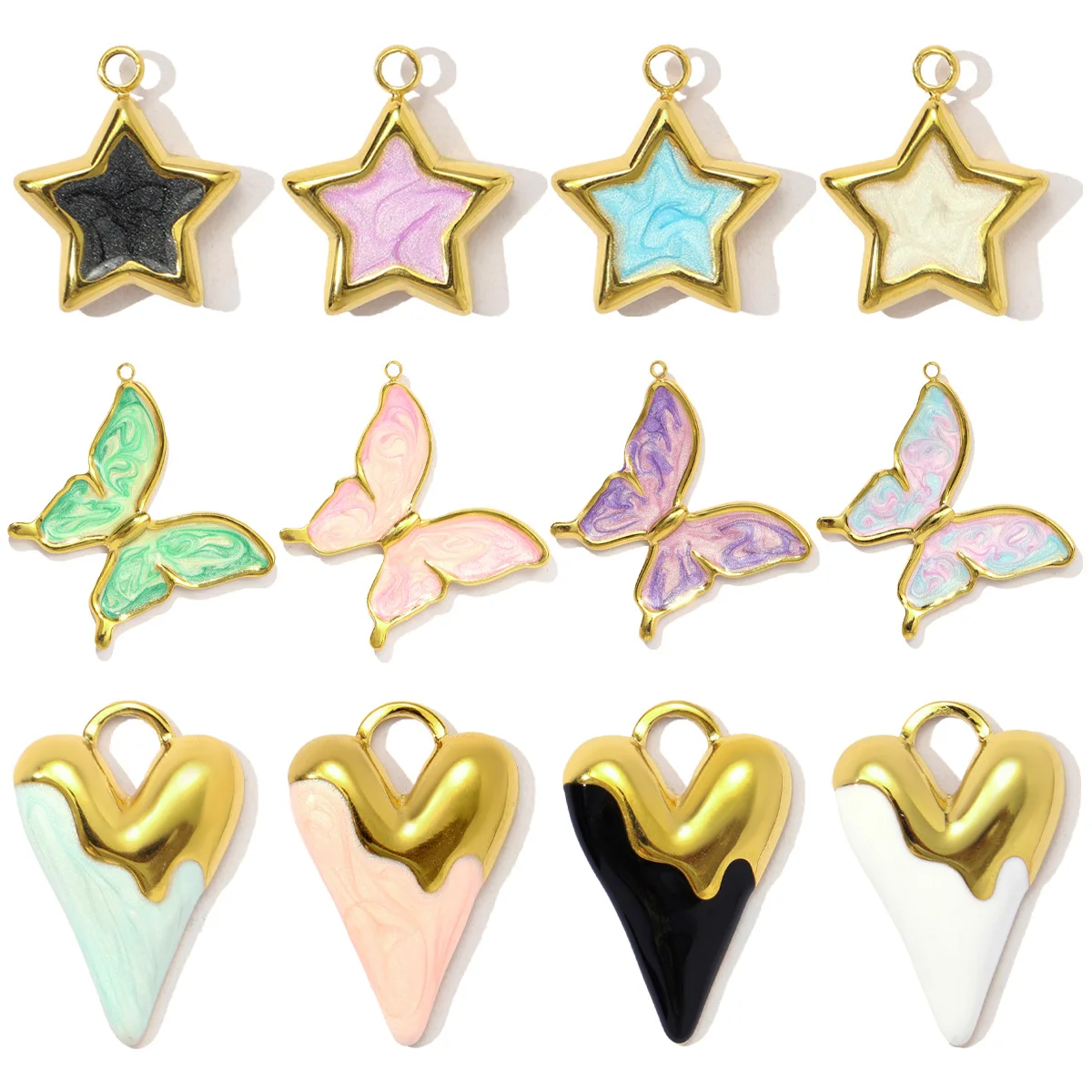 

3pcs/Lot Stainless Steel Enamel Stat Heart Pendants Charms for DIY Fashion Jewelry Making Necklace Earring Accessory Wholesale