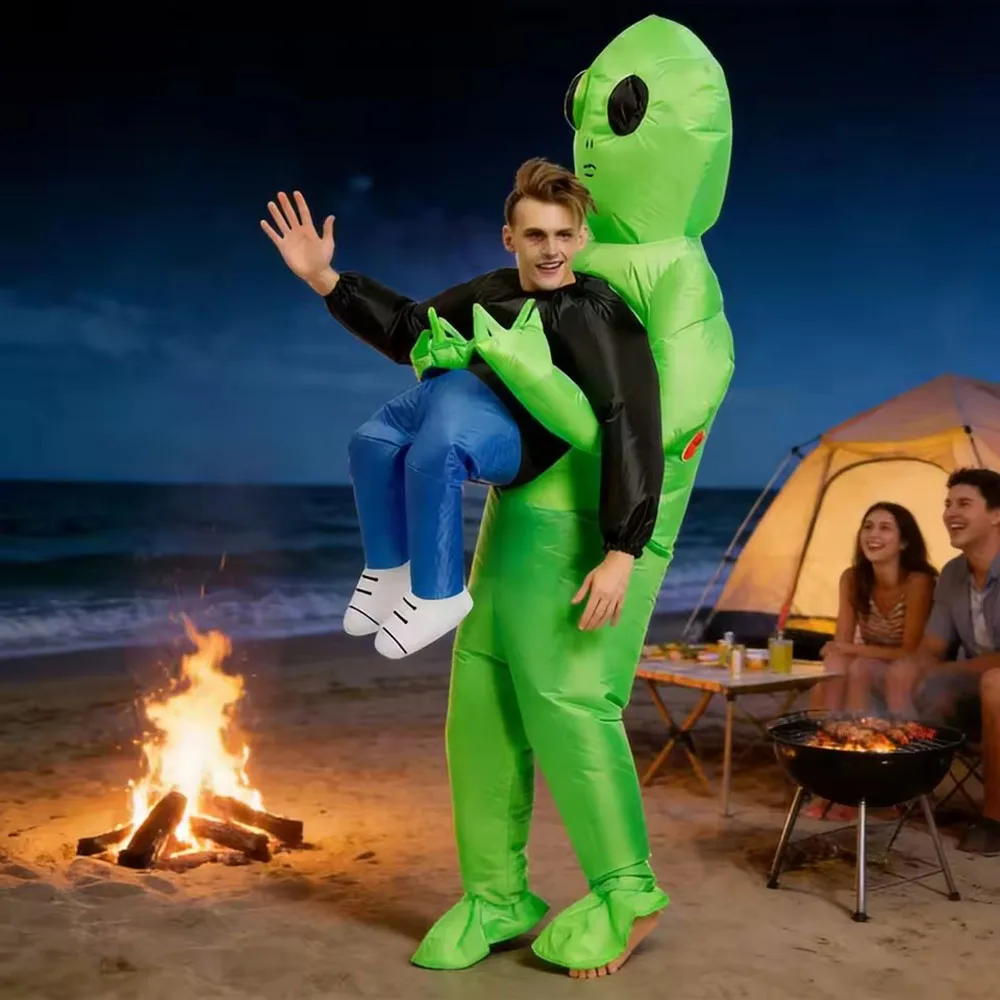 Disfraz Divertido de Extraterrestre Inflable, Disfraces de Extraterrestre Verde Aterrador para Mujeres, Hombres, Niños y Niñas, Ropa de Carnaval de Halloween