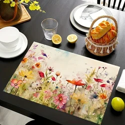2pcs 봄 여름 Placemats 봄 꽃 수채화 여러 가지 빛깔의 Placemats 장식 리넨 패브릭 테이블 매트 식탁 장식