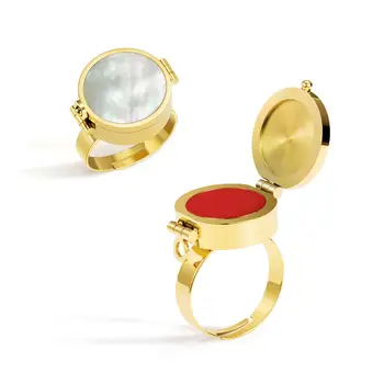 Dámský prsten z nerezové oceli s nastavitelnou velikostí pro balzám na rty a mušličkou 8 nejlepší prodej Yanns - №4