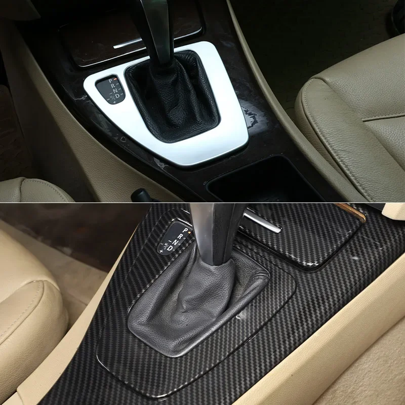 LHD For BMW 3 Series E90 E92 E93 2005-12 ABS Carbon Fiber/Silver Center Console Gear Shift Frame Panel  Sticker Car Accessories