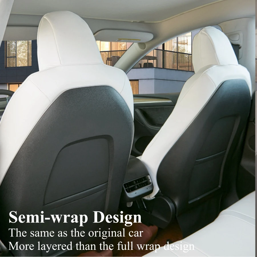 White Nappa PU Seat Covers For Tesla Model Y Model 3 2024-2019 Highland Front & Rear 5-Seat Car Cushions All Weather Protection