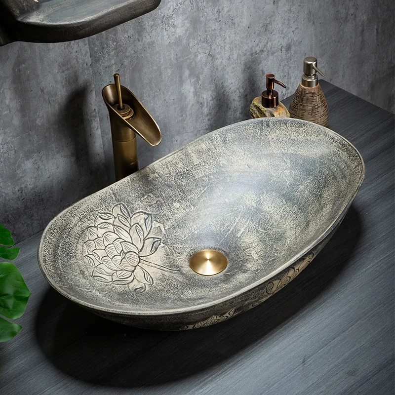 Retro Ceramic Bathroom Sinks Outdoor Washbasin Home Bathroom Sink Courtyard Overhead Sink Creative Hand Kitchen Washing