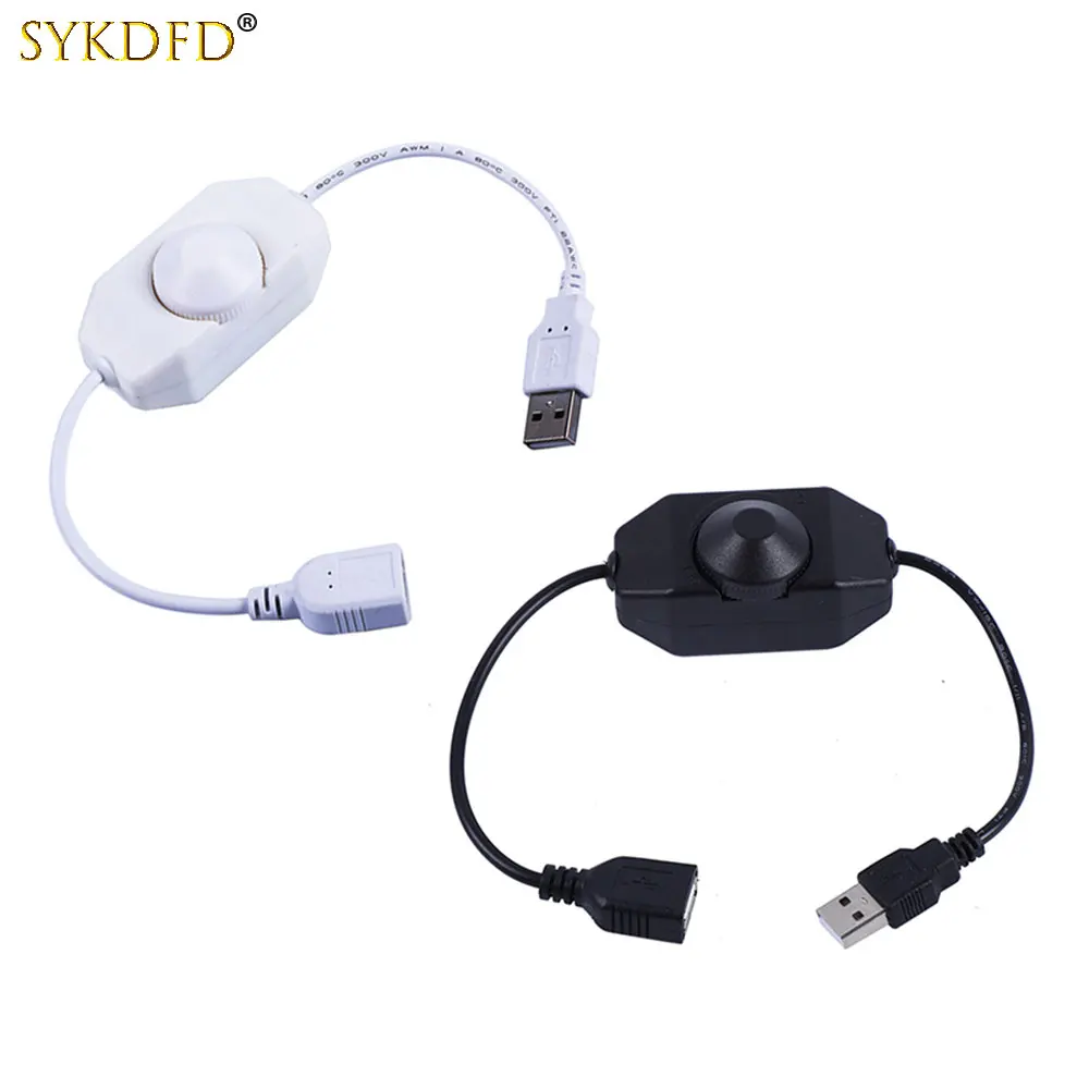 LED Knob Dimmer Switch 5V USB Female to Male Extension Cord with Rotary ON OFF Controller White Black for LED Strips Lights