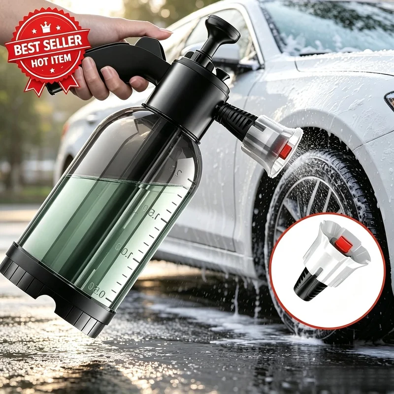 2L Handheld Pneumatic Foam Sprayer, High Pressure Foam Bottle for Car Washing Household Outdoor Surface Cleaning