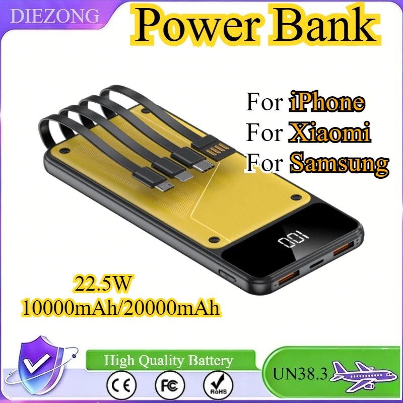 

Портативный внешний аккумулятор 22,5 Вт, 10000 мАч/20000 мАч, быстрая зарядка для iPhone, Xiaomi, Samsung с USB Type C/Micro USB/Lightning