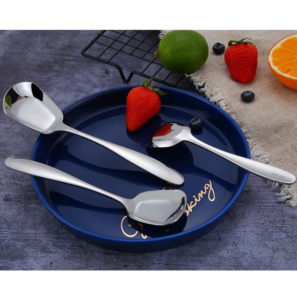 

3 Pcs Stainless Steel Flat Spoon Coffee Kitchen Dessert Scoops Stirring Spoons Square Child