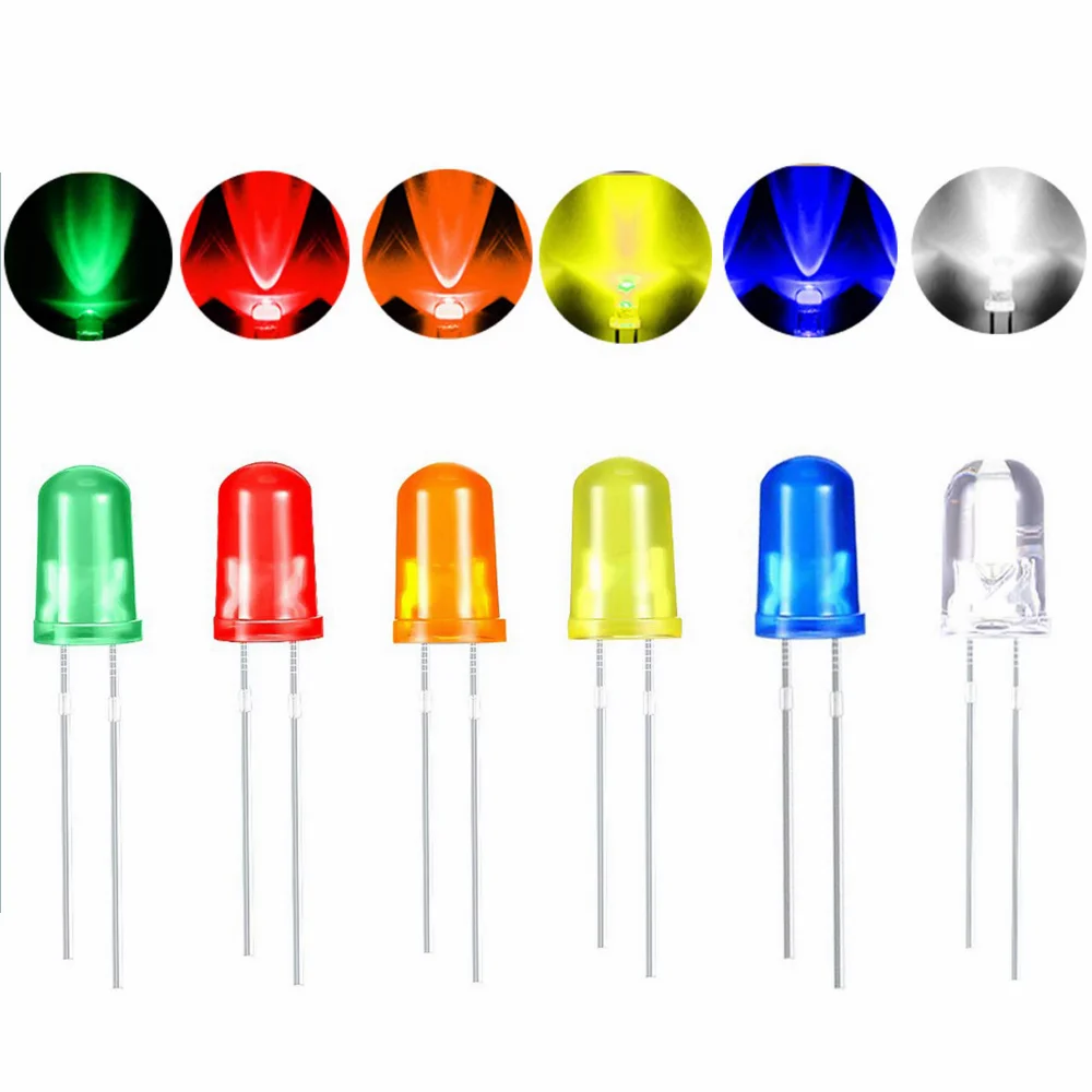 100Pcs 5mm LED Diodes Super Bright Low Voltage individual Micro Light Emitting Diode Assortment for DIY PCB Circuit Componentes