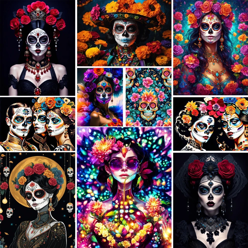 Skull Face Art Printed Fabric 11CT Cross Stitch Kit Embroidery DMC Threads Craft Knitting Handicraft Hobby Mulina Package Sales