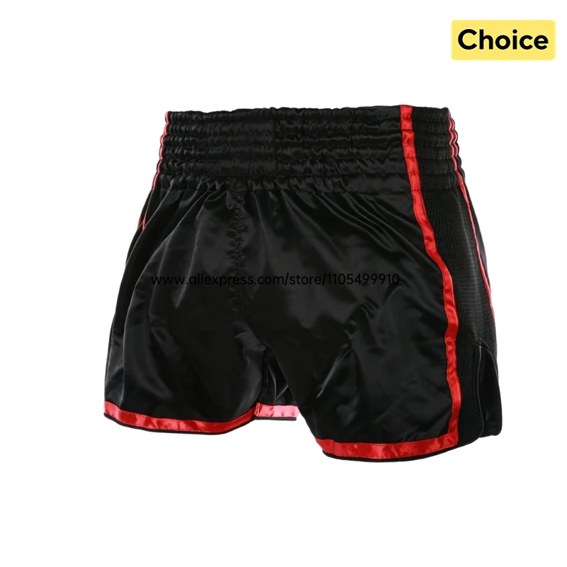 Muay Thai Boxshorts Schwarz mit Roter Einfassung Mesh-Einsatz Atmungsaktive Kickbox-Kampfshorts Schlichte Kampfsport-Trainingshose