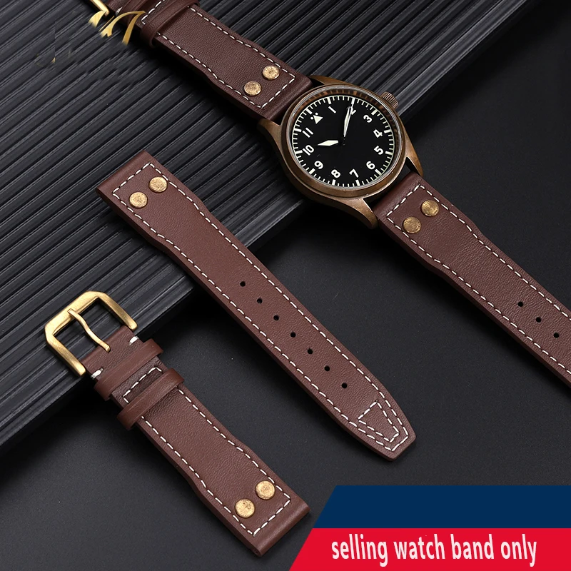 Cow Leather With Bronze Rivets Watchbands 22mm 20mm 21mm Fit For IWC  Big Pilot’s Watch IW501005 IW387902 Spitfire Strap Bracele