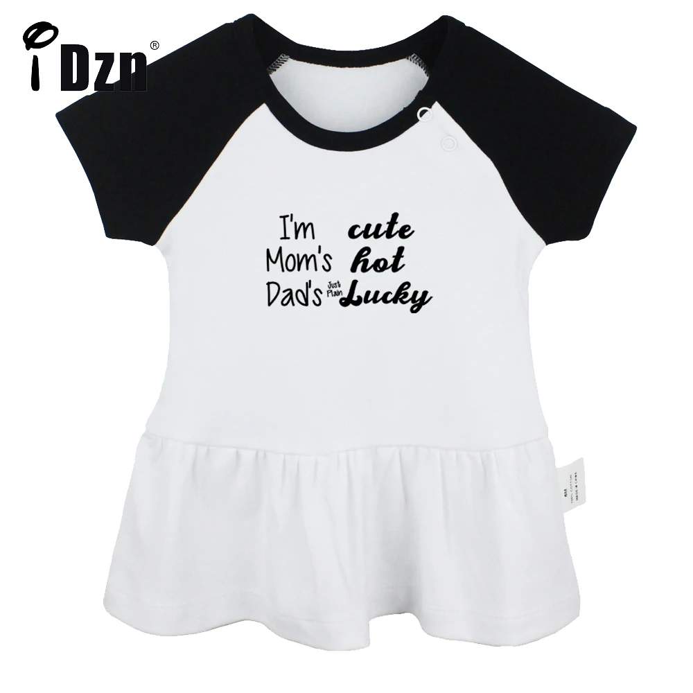 

I'm Cute Mom's Hot Dad's Just Plain Lucky Baby Girls Cute Short Sleeve Dress Infant Pleated Dress Soft Cotton Dresses Clothes