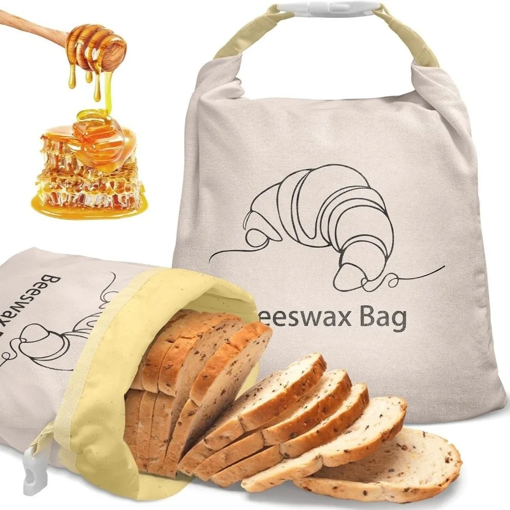 1PC 43*33cm Beeswax Bread Bags Beeswax Coated Cotton Bread Storage Bags Reusable Large Capacity Fresh-Keeping Bread Bags