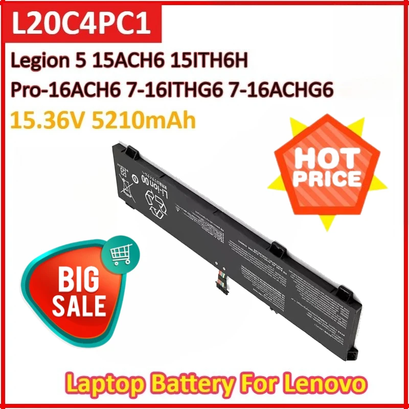 

New L20C4PC1 15.36V 5210mAh for Lenovo Legion 5 15ACH6 15ITH6H Pro-16ACH6 7-16ACHG6 7-16ITHG6 High-Capacity Laptop Battery