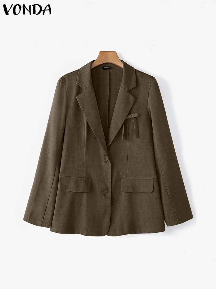 

2025 NEW Women Blazer Solid Color Casual Bow Suits Fashion Turn-Down Collar Blazer Oversized Loose Outwears VONDA