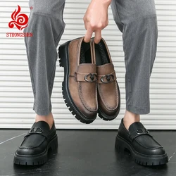 STRONGSHEN Men Oxford Shoes Platform Leather Casual Shoes Comfortable Slip on Formal Loafer Business Office Formal Dress Shoes