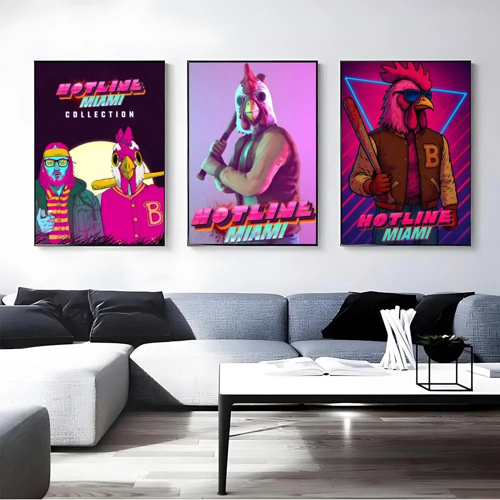 Game Hotline Miami Poster Self-adhesive Art Waterproof Paper Sticker Coffee House Bar Room Wall Decor
