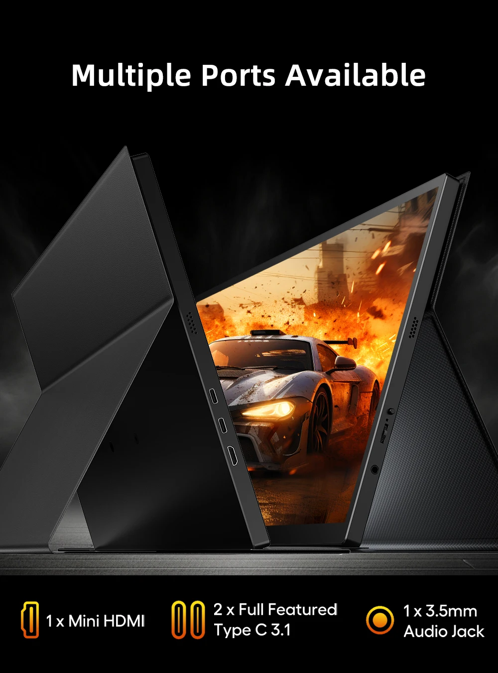 UPERFECT 18,5-Zoll tragbarer Monitor mit Touchscreen, 120 Hz Gaming-Display, 300 Nits, 1080P FHD IPS, 100 % sRGB, VESA & Smart Case, USB-C & MINI HDMI, Reise-Touchscreen mit 10 Berührungspunkten für Laptop, Computer, Spielekonsolen – Detail 4