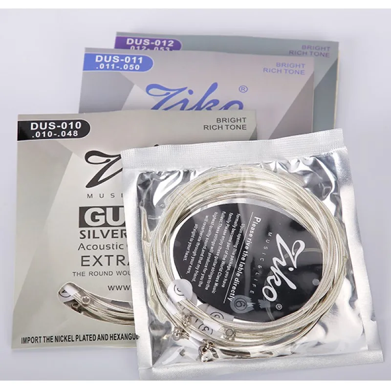 ZIKO Folk Guitar Strings for Acoustic DUS Series Sets 010-048 011-052 012-053 Steel Core Silver Plating Wound Guitar Accessories