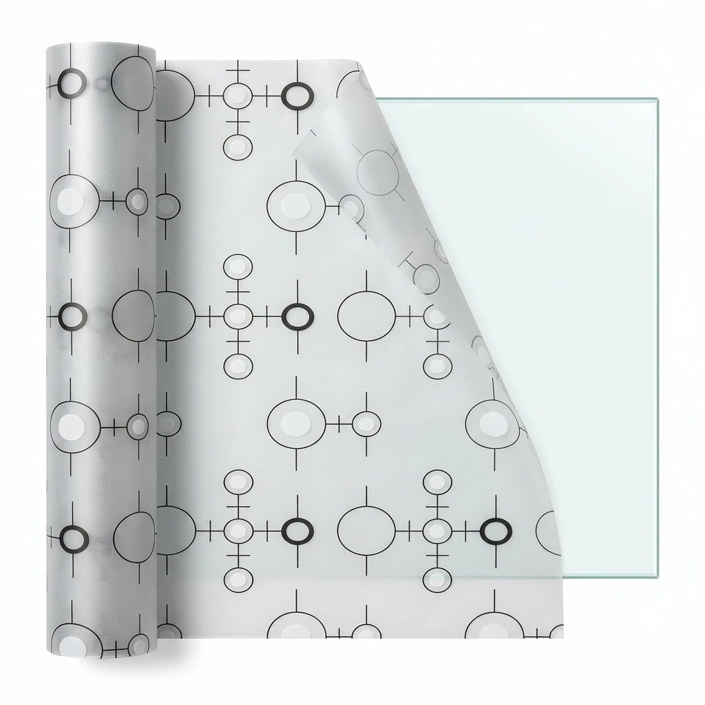 Modern Minimalist Black Grey Geometric Self-Adhesive Frosted Window Film Circle Line Dry Application Anti-Glare Soft Light Filte