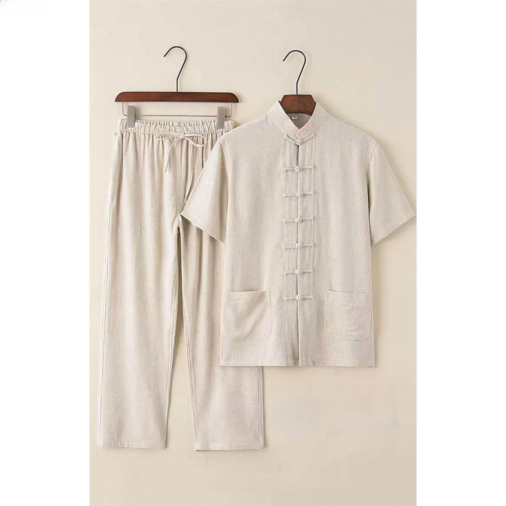 

Мужской комплект из хлопка и льна, новый китайский костюм с воротником-стойкой и пуговицами, тонкая одежда для дзен-студии, чайная одежда, костюм Тан, костюм тай-чи