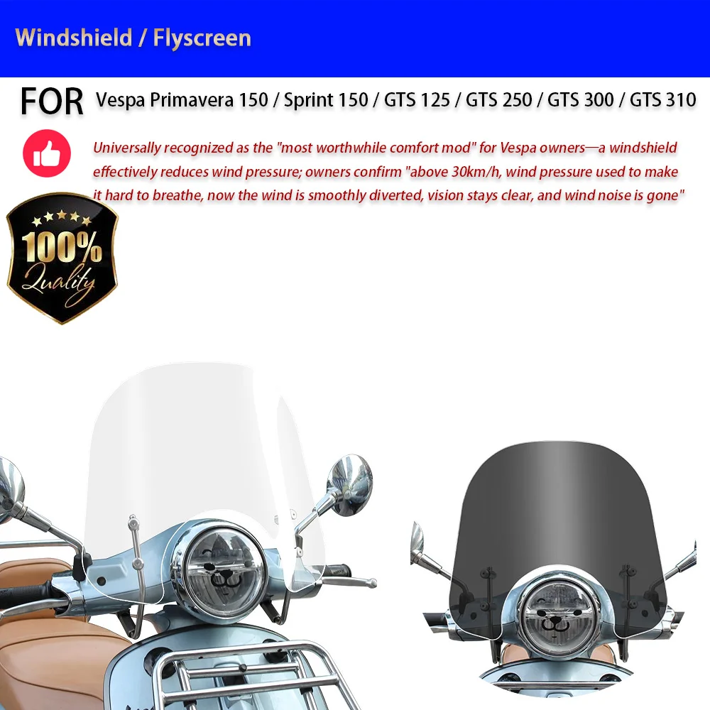 Für Vespa Primavera Sprint GTS 300 Windschutzscheibe Windabweiser Ohne Bohren Motorrad-Zubehör