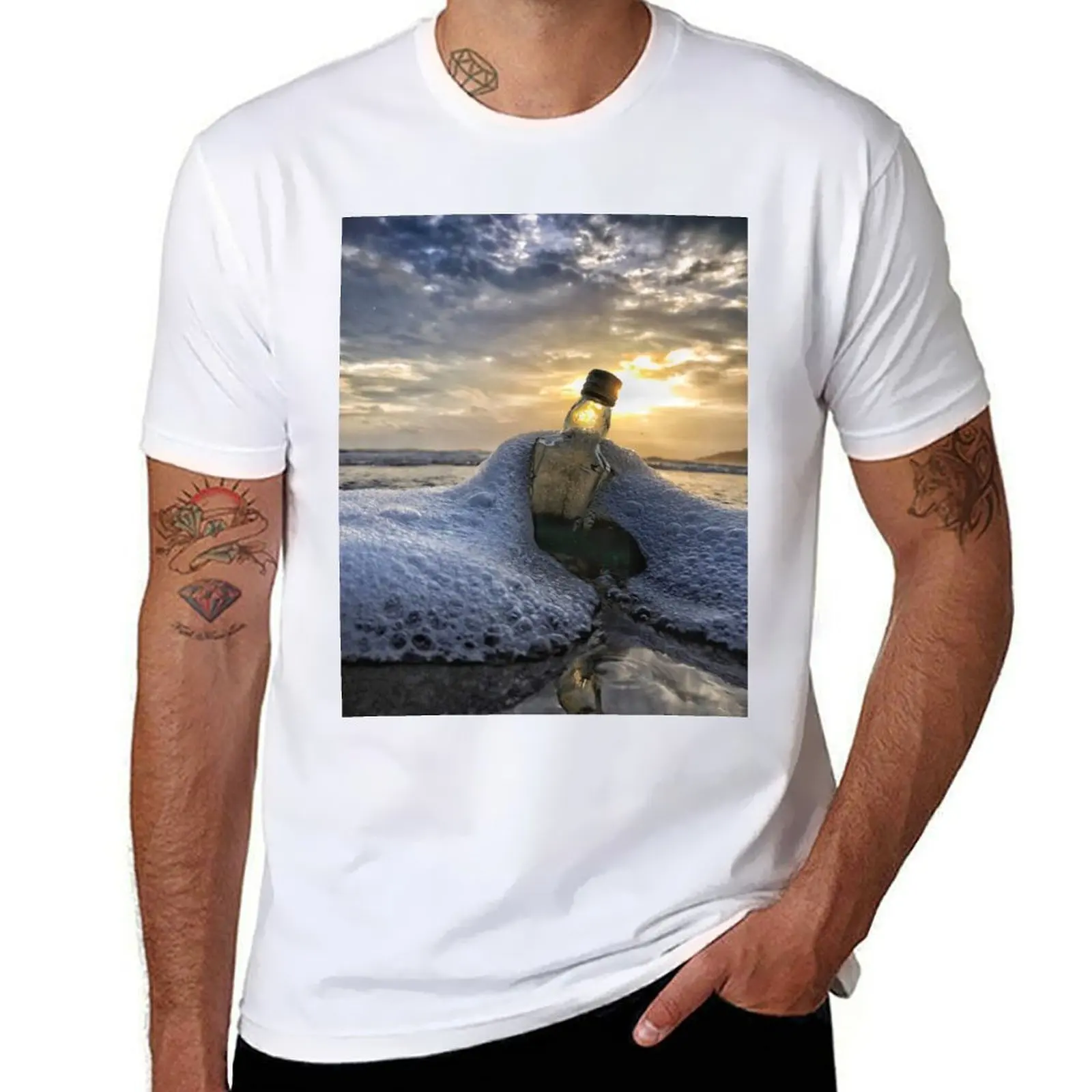 

Bottle on beach T-Shirt cotton tshirt 100% man t shirt cotton T-Shirt