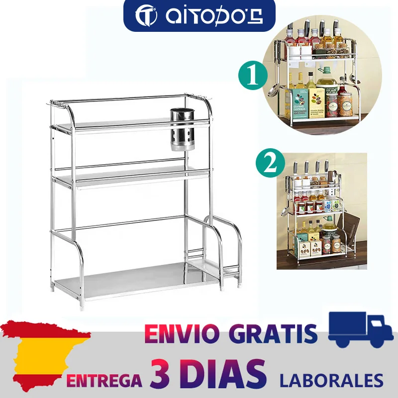 AiTodos® Kitchen Shelves Kitchen  Boxes Organizer Cutlery And Condiment Bottle Storage Stainless Steel Kitchenware