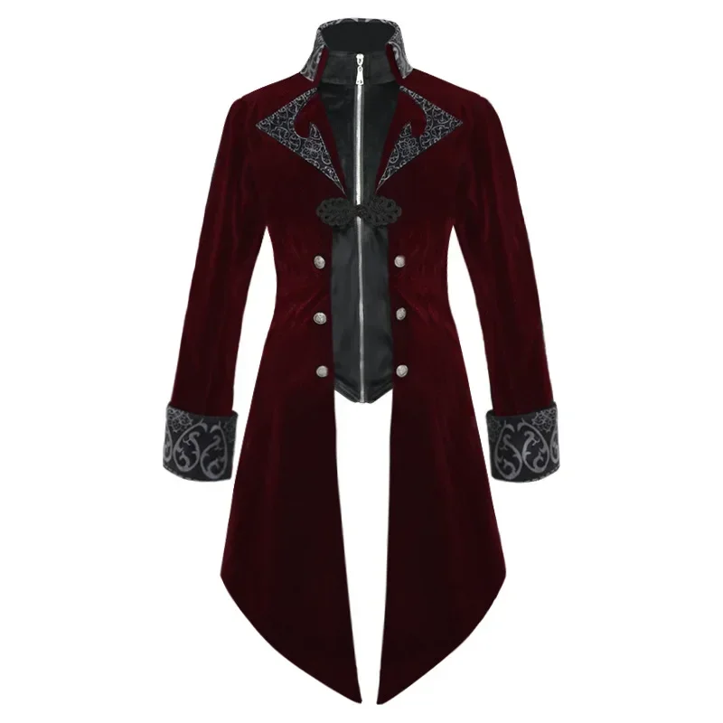 Medieval Cosplay Costume Men Corduroy Steampink Jacket Coat Embroidery Gentlman Tailcoat Tails Winter Jacket Gothic