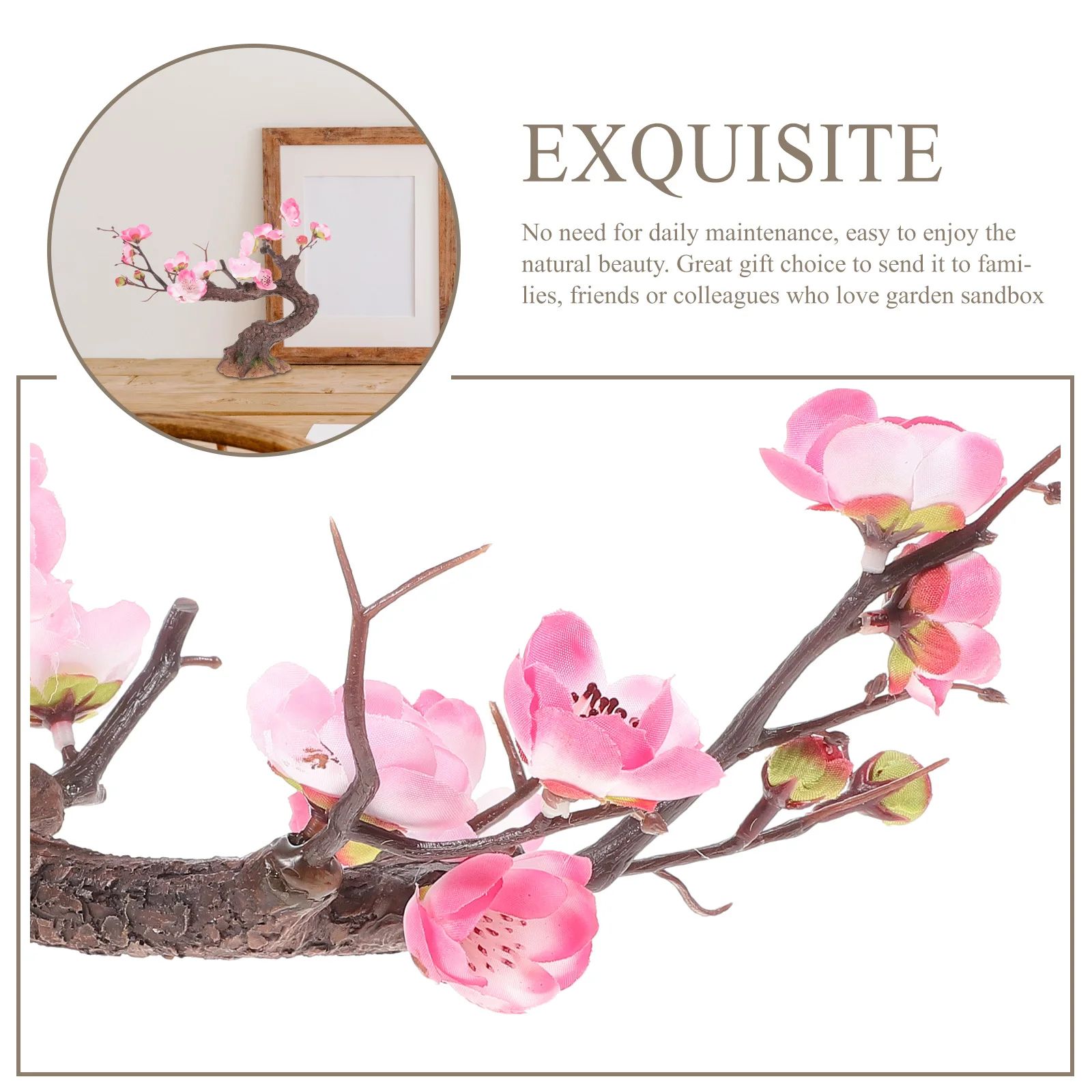 

Mini Artificial Pink Plum Tree Decoration Creative Desktop Adornment for Home Office Garden Sand Table Bonsai Ornament Faux