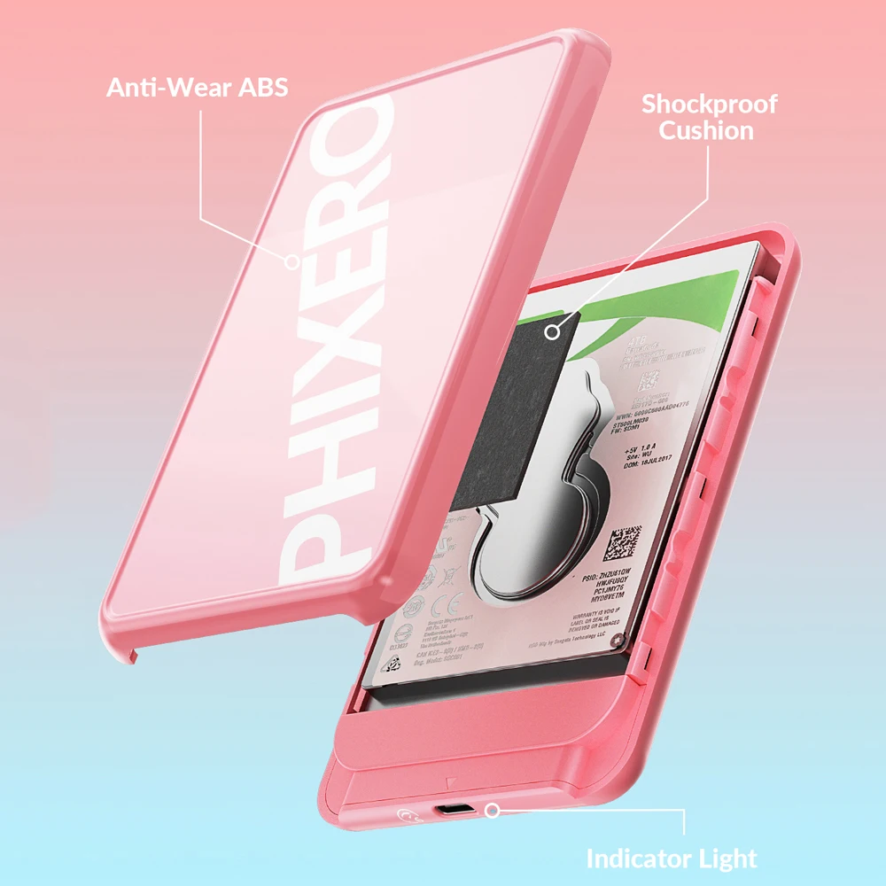 PHIXERO MicroB USB3.0 2.5" External Storage HDD Case SATA 6Gbps HDD SSD Hard Drive Enclosure Support UASP for PC Laptop Notebook