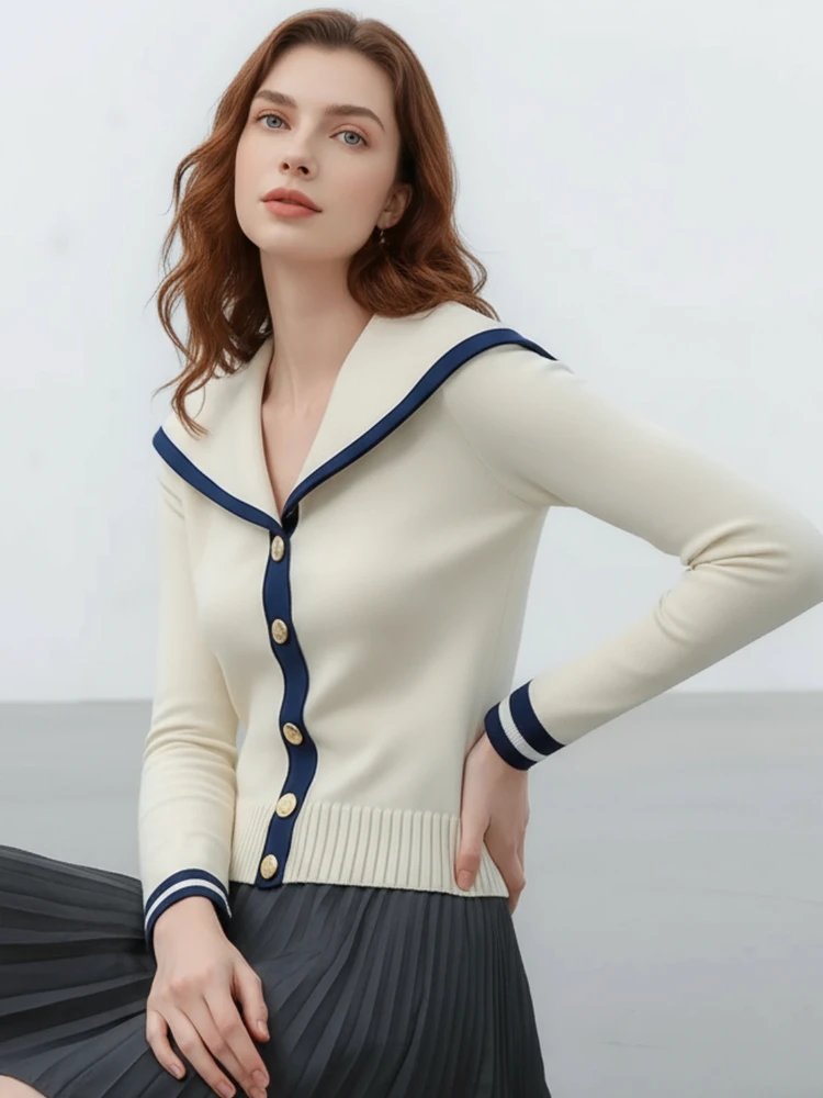 سترة محبوكة بأكمام طويلة وياقة بحار على الموضة لخريف 2025 سترة غير رسمية أنيقة للشتاء على الطراز الكوري تريكو #4