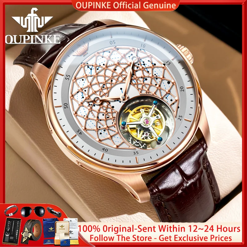 OUPINKE 8002 True Tourbillon Watch Hollow Luxury Original Men Automatic Watch Sapphire Mirror Brand Mechanical Movement Watch