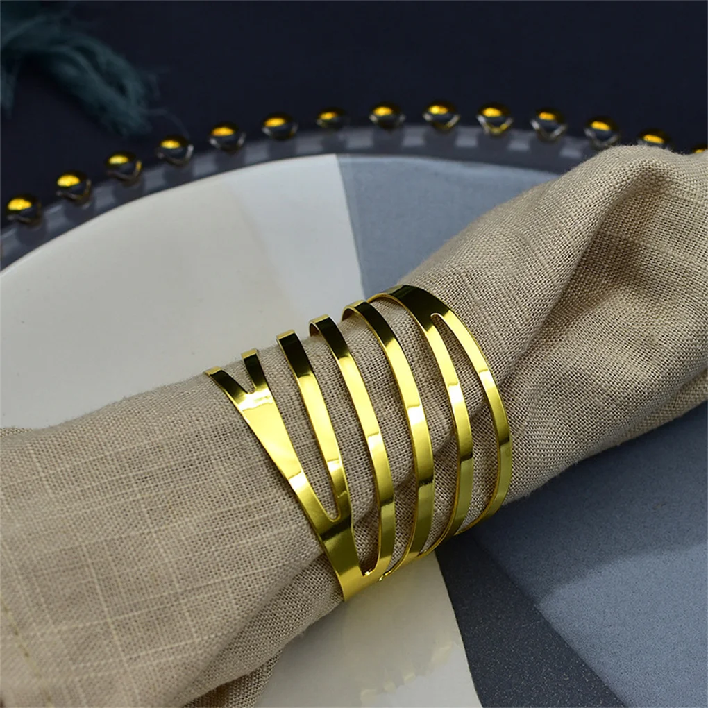 Pack of 12 Wedding Birthday Party Napkin Rings Decor Hollow Out Buckle Holder for Household Restaurant Canteen