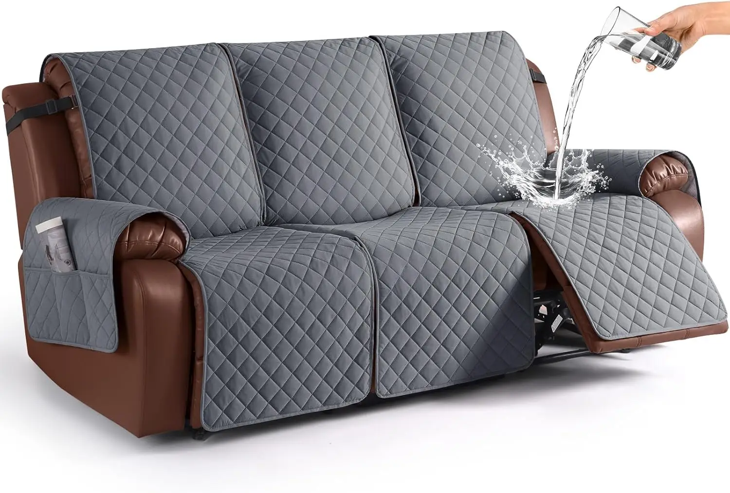 

Waterproof Recliner Sofa Cover 3 Seat Non-Slip Couch Protector with Elastic Straps for Pets Kids Dark Gray