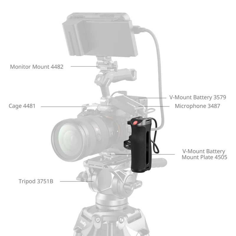 Manija lateral SmallRig con gatillo Rec (1/4"-20 tornillos) 4928 para cámaras Sony A7S III/FX3 /FX30/A6600 Canon FUJIFILM Panasonic