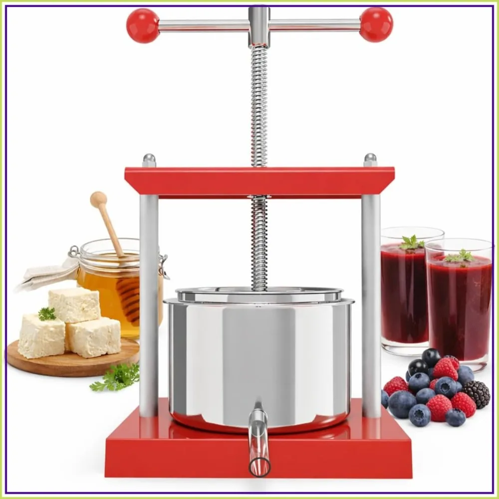

Manual Fruit Press 2L Stainless Steel Juicer with Filter Bag for Soft Fruits, Herbs, Honey & Cheese - Compact Top-Handle Design