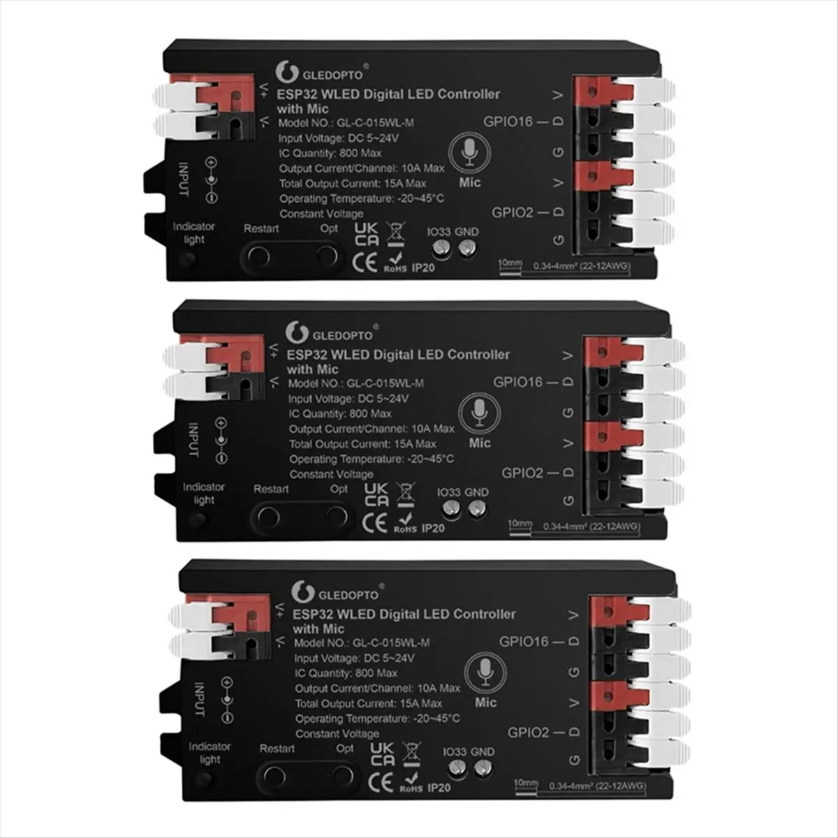 【♮•▲Today-Only!】 WLED Light Strip Controller LED Controller for RGB RGBW WS2812B SK6812 WS2811 TM1814 WS2813 WS2815 Strip Black