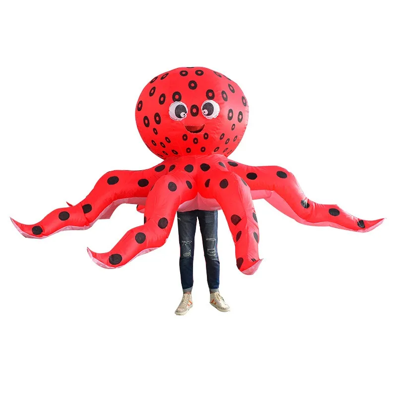 Funny Octopuses Cosplay Inflatable Suit Animal Role Play Costume Octopi Jumpsuit Red Cute Outfit Set for Easter Day