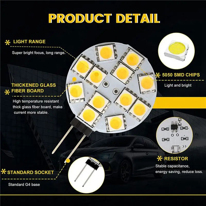 AU28-24PCS G4 Puck Lights LED Bulbs Side Pin Base Round G4 5050 12SMD LED RV Camper Light Home Reading Light, Warm White