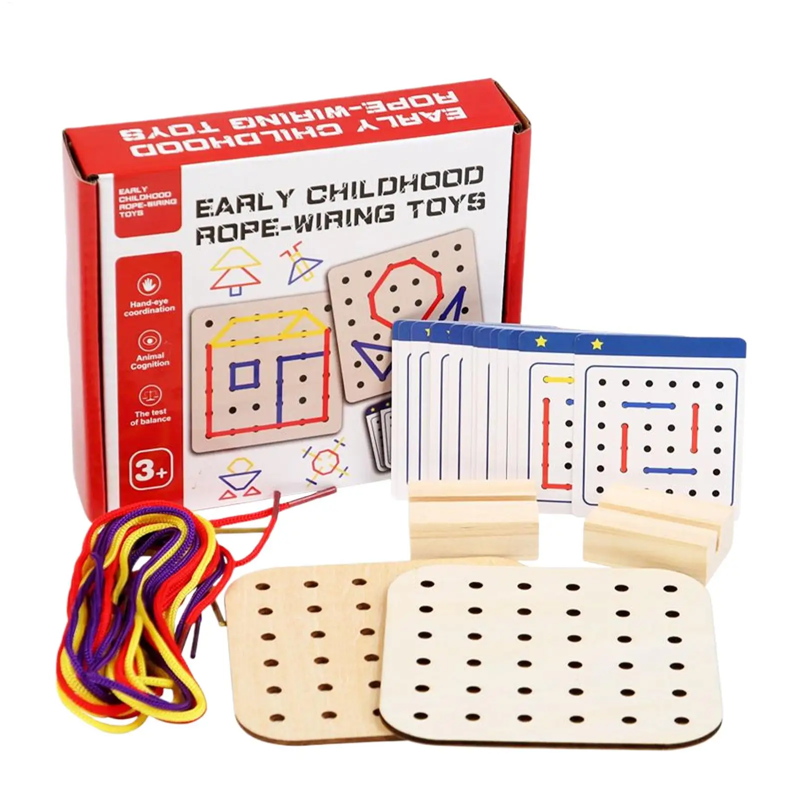 Threading Board for Kids Wooden Threading Set Fine Motor Skill Toys String Art Travel Game for Kids Ages 3 Car Road Trip