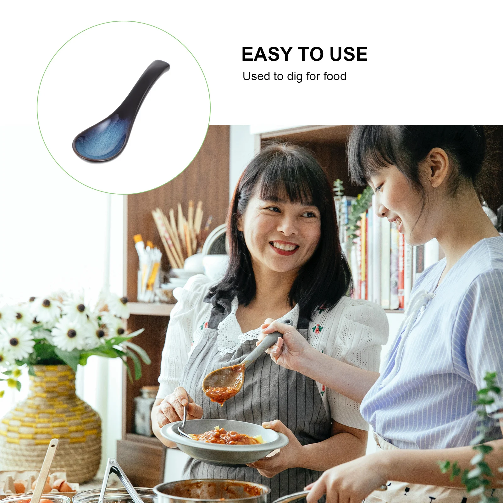 

4Pcs Ceramic Spoons Japanese Retro Ceramic Dinner Spoon for Soup Dessert Honey Household Food Serving Spoon