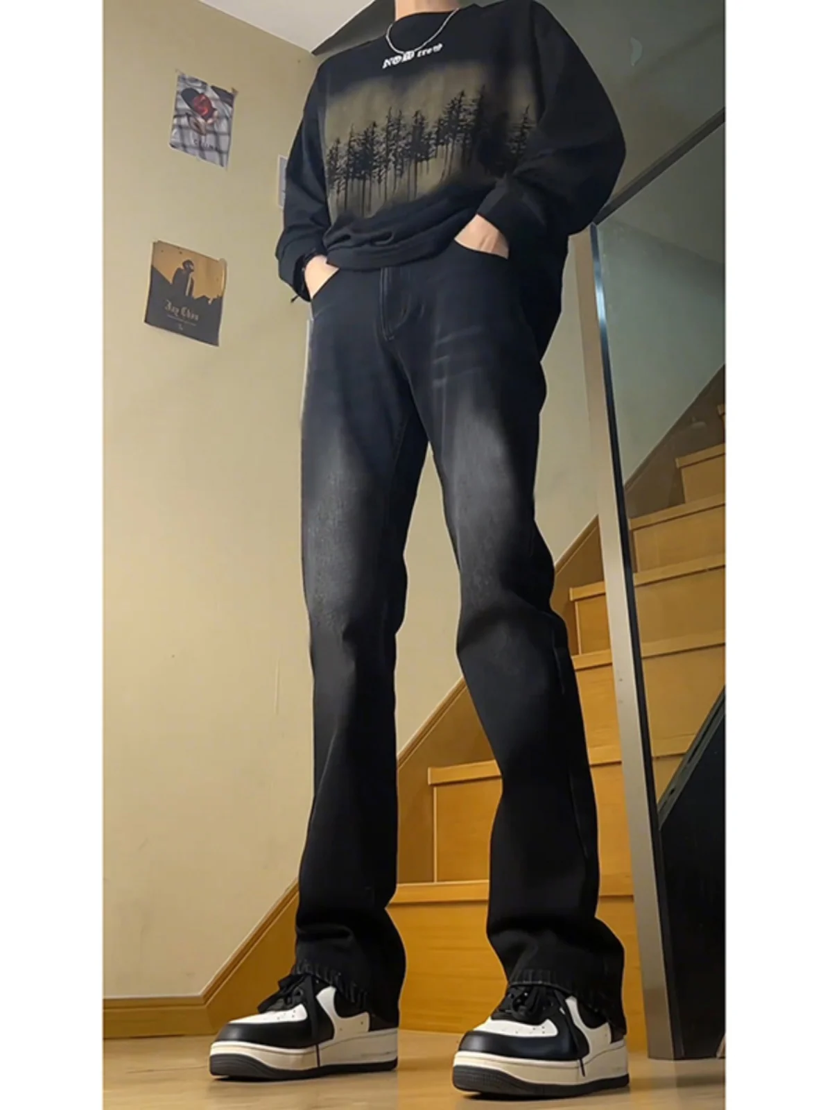 スリムフィット ブラ ナローバージョン ヴィンテージジーンズ メンズ ストレートレッグ ハイウエスト ハイエンド アメリカン マイクロフレアパンツ ユーストレンド