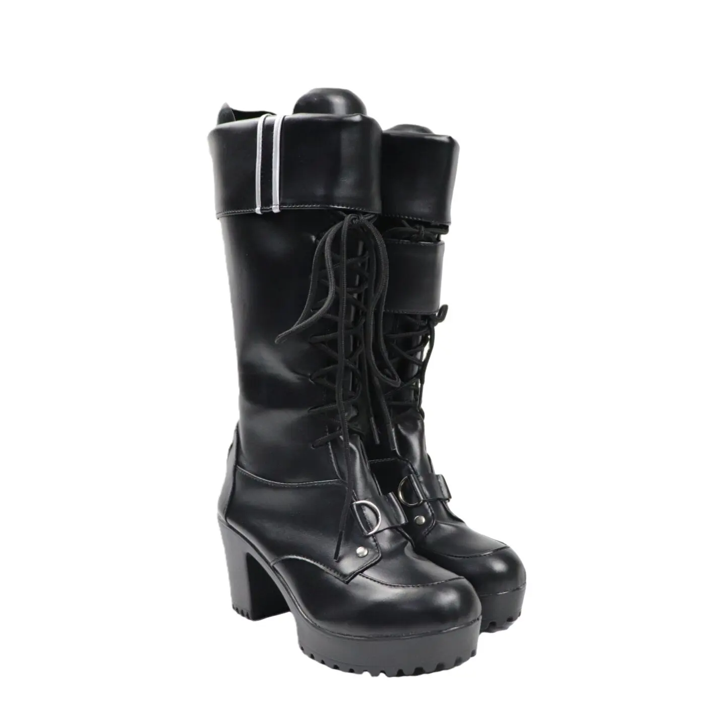 Anime Love and Deepspace‌ Deep Space Hunter Cosplay Shoes Black High Heels Medium-Long PU Leather Boots For Halloween Carnival