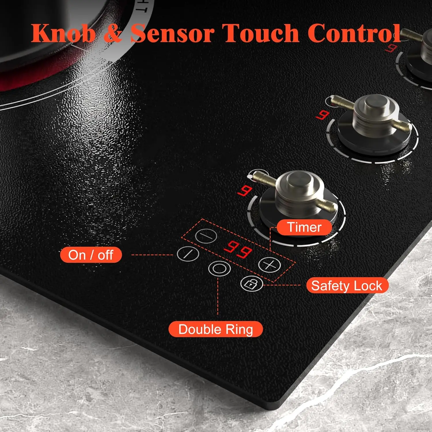 Cooktop - 4 Burner Built-in Glass Ceramic Stove Top 6700W, 240V Electric Cooktop Touch and Knob Control, Child Lock, Dual Ring,